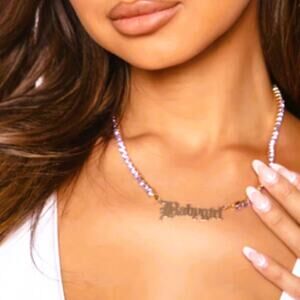 Necklace "Babygirl" Gold-Tone with Lavender Rhinestones